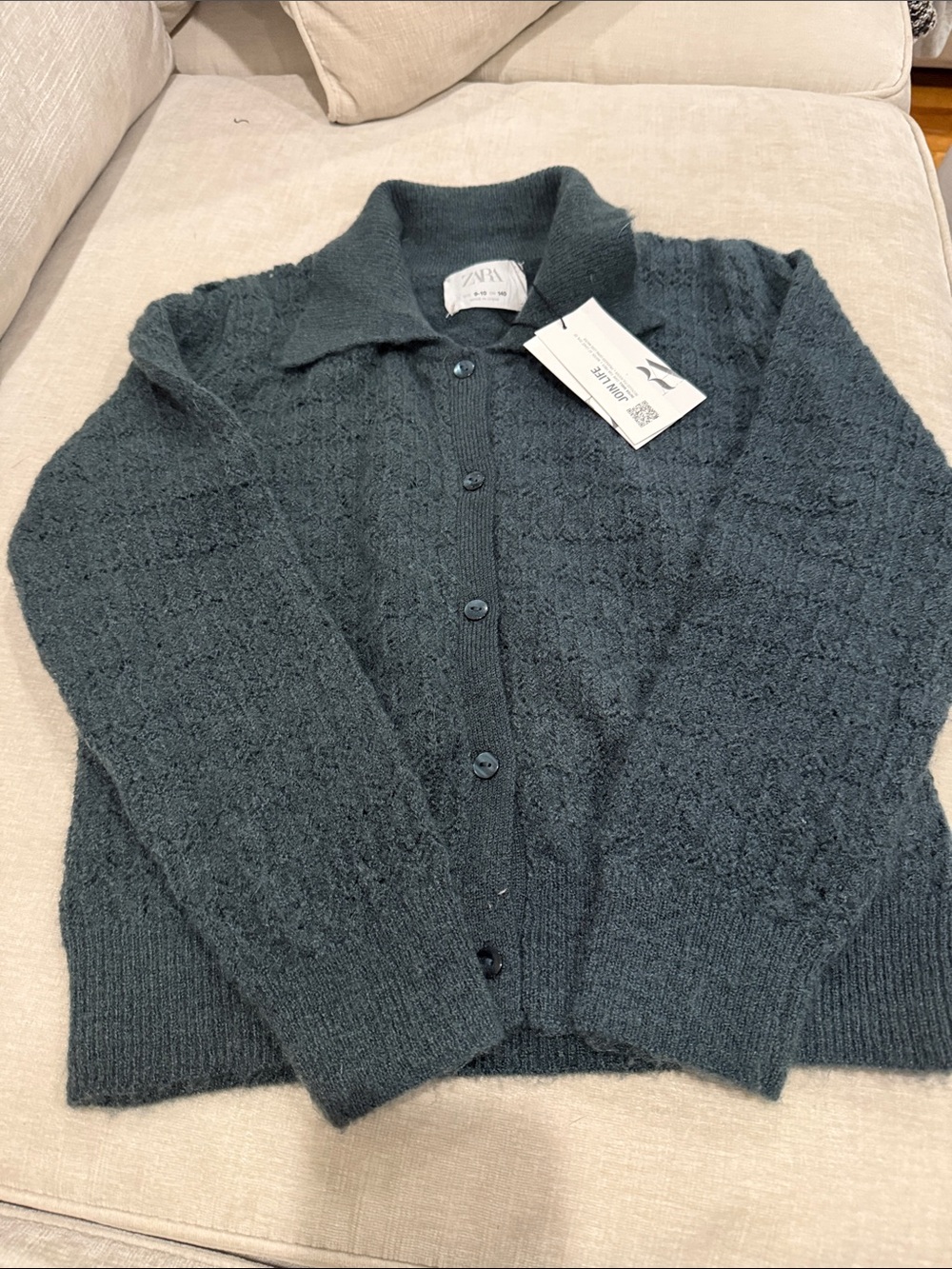 Zara Teal Button-Up Collared Knit Cardigan